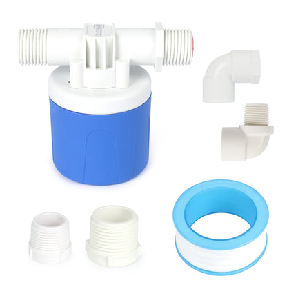 Automatisk vandflyderventilsæt – justerbar top-/sideindløb, 1/2", 3/4", 1" adaptere – 2-pak