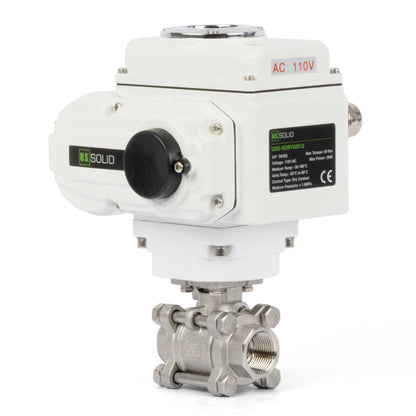 3/4" Electric Actuated Ball Valve, 110V AC Heavy Duty 3-Piece Industrial Ball Valve,304SS, ON/OFF Type, Dry Contact