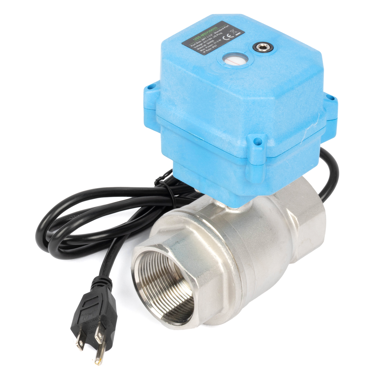 1-1/2" Stainless Steel Motorized Ball Valve - 110V AC Brass Electric Ball Valve, Auto Return, Normally Closed