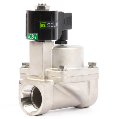 Électrovanne haute température - Acier inoxydable 1-1/4", 725 PSI, 24 V CA, 150 °C (302 °F), normalement fermée, joint VITON