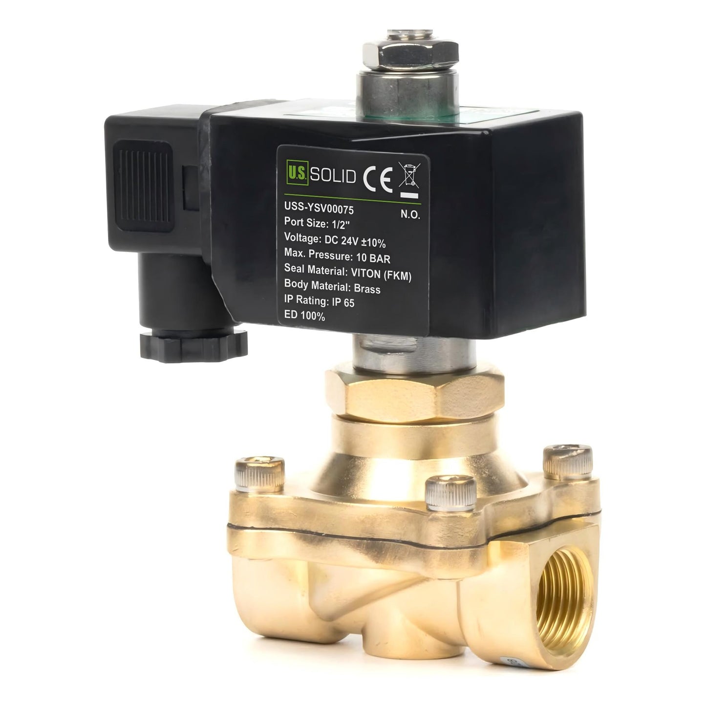 Injap Solenoid Elektrik Loyang 1/2" - 24V DC, Biasanya Tertutup, 145 PSI, VITON