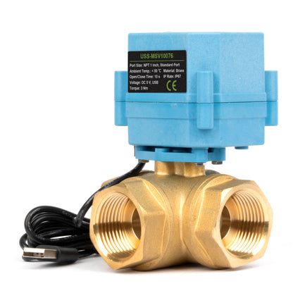 1" WiFi Älykäs moottoroitu palloventtiili, 3-tie 4-asentoinen messinki, USB-virtalähde, LED-tilanilmaisin, virtaussuunnan ikkuna