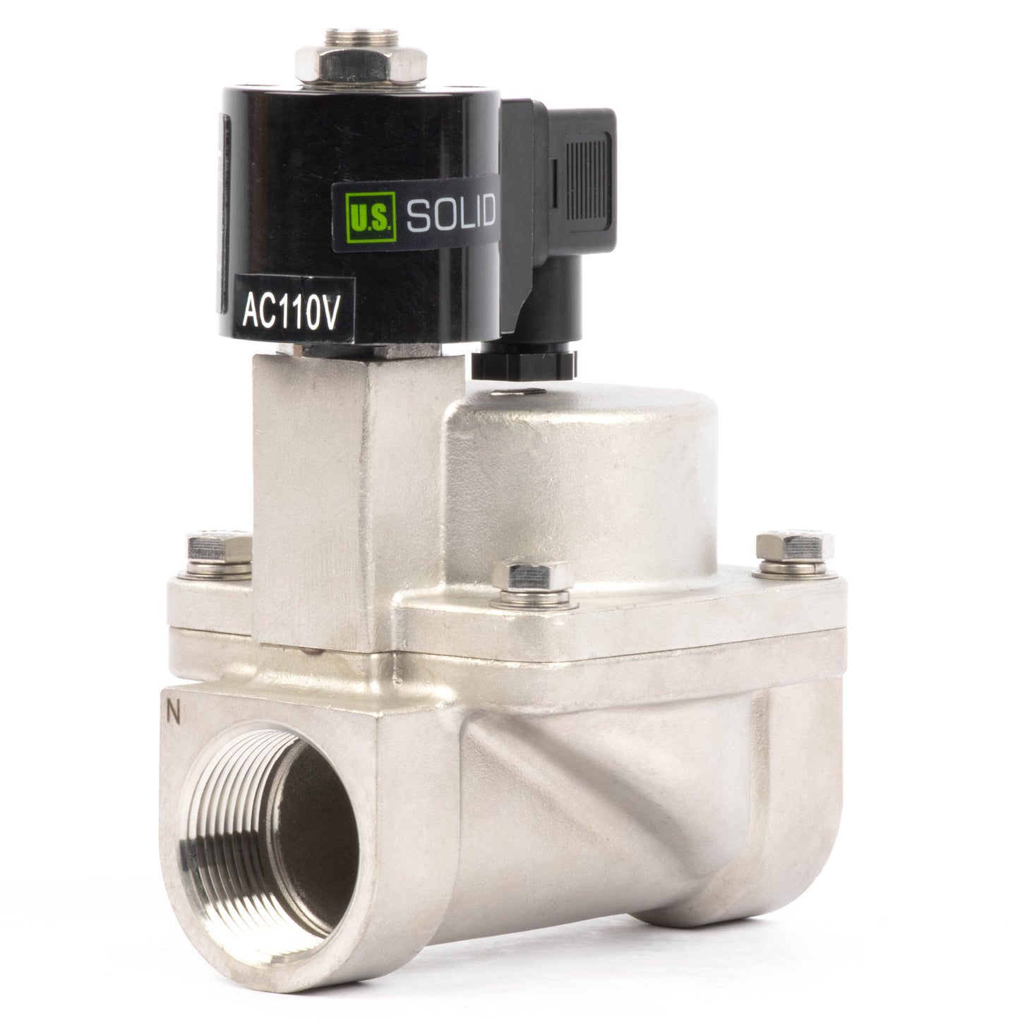 Høytemperatur magnetventil - 1-1/2" rustfritt stål, 725 PSI, 110V/220V AC, 302°F (150°C), normalt lukket, VITON-tetning