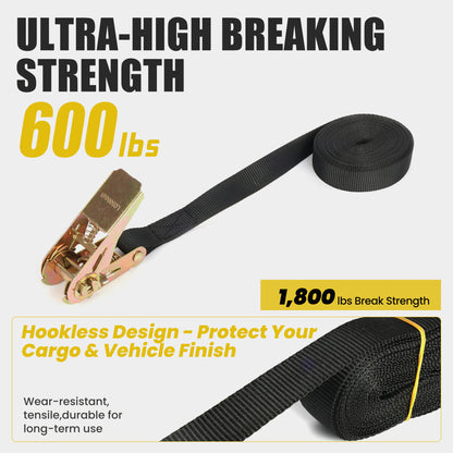 1"x20ft Endless Tie Down Ratchet Straps 10-Pack 600lb WLL Hookless