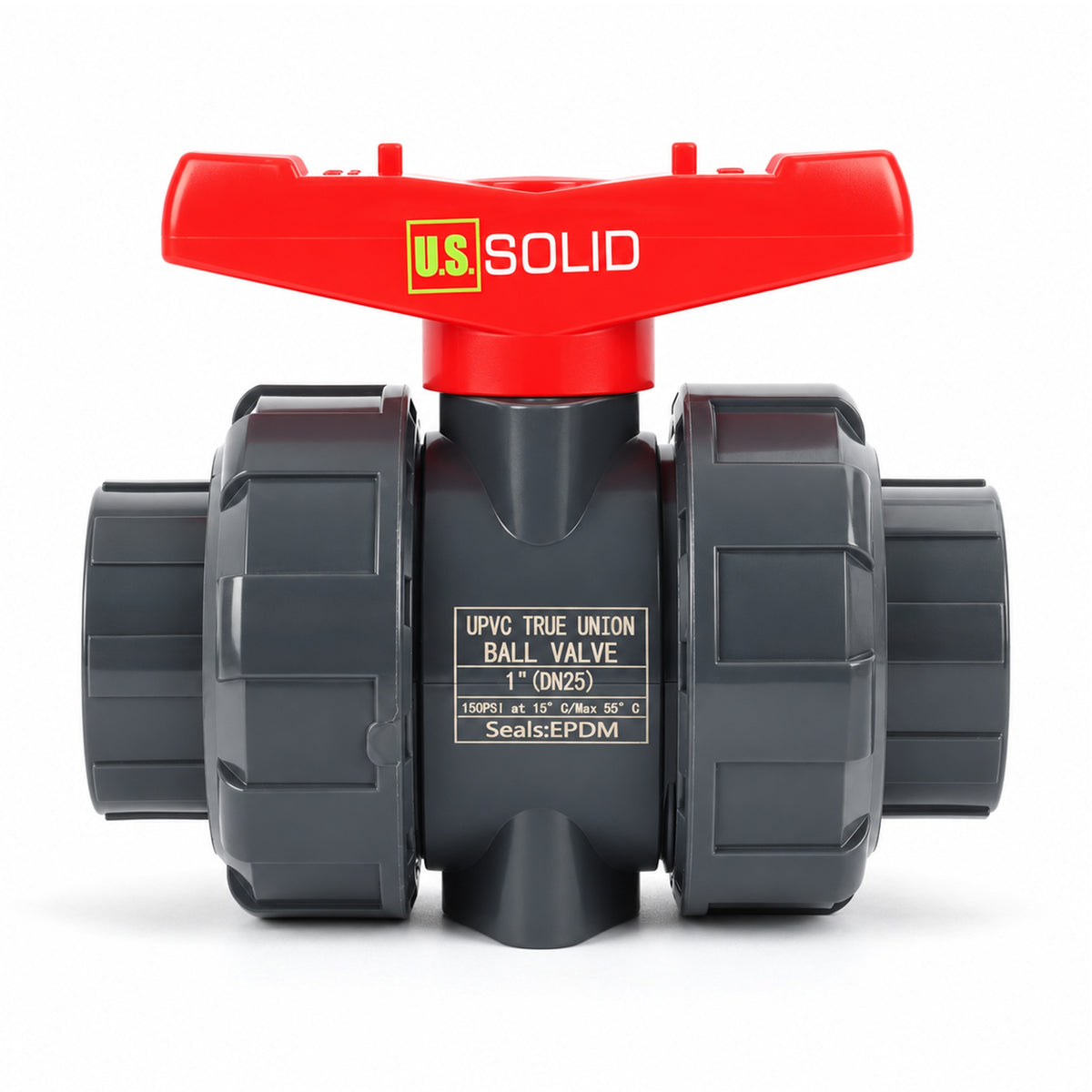 Vanne à bille à union véritable en PVC 1", passage intégral, emboîtement coulissant, compatible Schedule 40 et 80, 150 psi, siège en PTFE, joint torique en EPDM, lot de 2