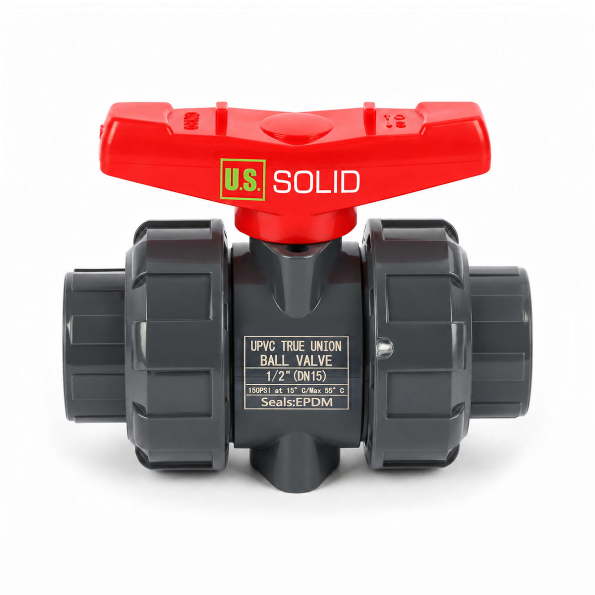 1/2" PVC True Union Ball Valve, Full Port, Slip Socket, Schedule 40 and 80 Compatible, 150 psi, PTFE Seat, EPDM O-Ring, 4 Pack