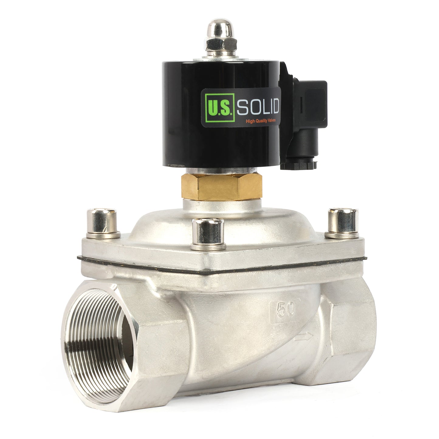 2"-Magnetventil – Elektrisches 12-V-Gleichstrom-Magnetventil aus Edelstahl, normalerweise offen, Viton-Dichtung