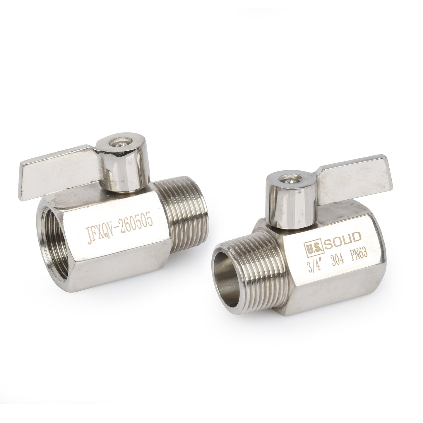 U.S. Solid 2 stk. 1/4" minikuleventil 304 rustfritt stål hunn × hann NPT gjenger