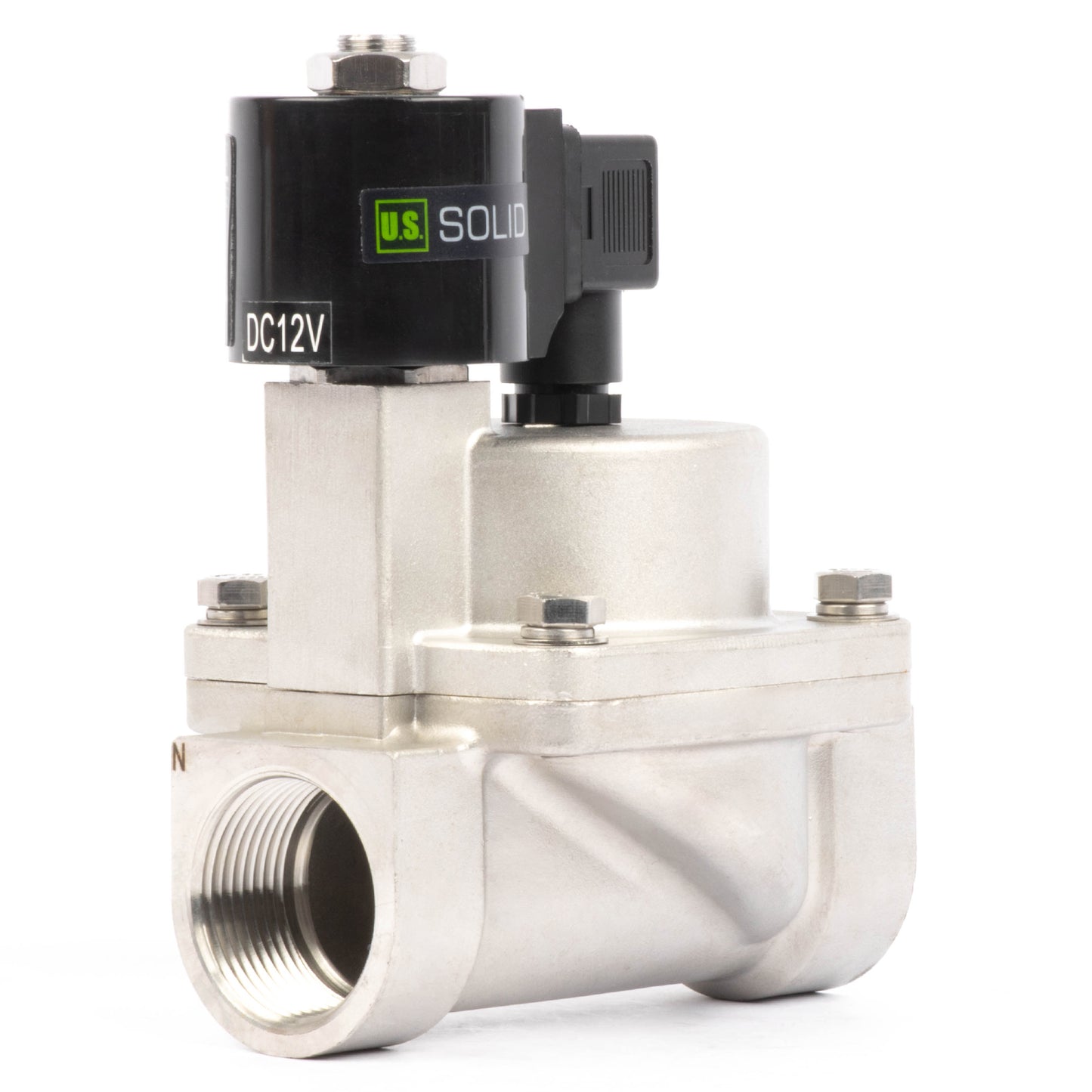 Électrovanne haute température - Acier inoxydable 1-1/4", 725 PSI, 12 V CC, 150 °C (302 °F), normalement fermée, joint VITON