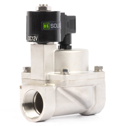 Électrovanne haute température - Acier inoxydable 1-1/4", 725 PSI, 12 V CC, 150 °C (302 °F), normalement fermée, joint VITON