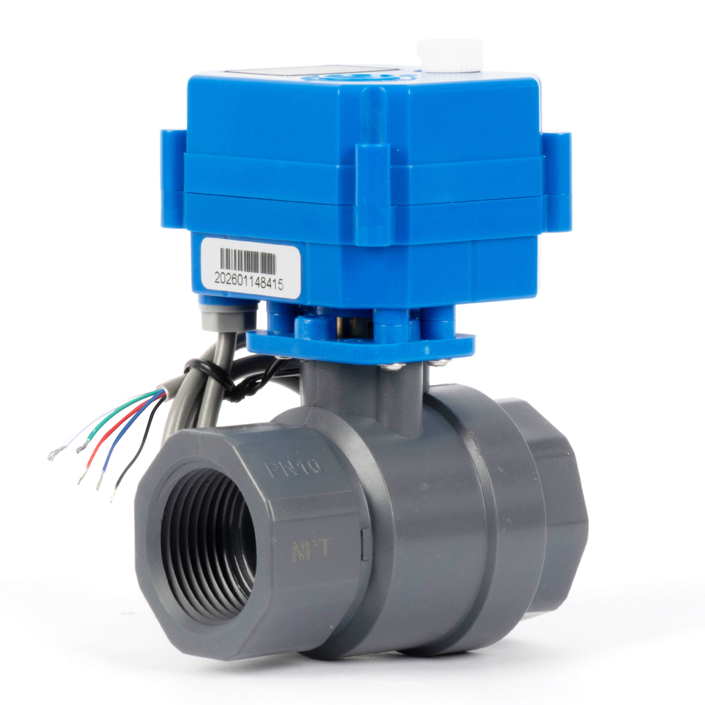 1" UPVC Motorized Ball Valve - 5-Wire (2 Wire Reverse Polarity with Signal Feedback), with Manual Function, 9-36V DC