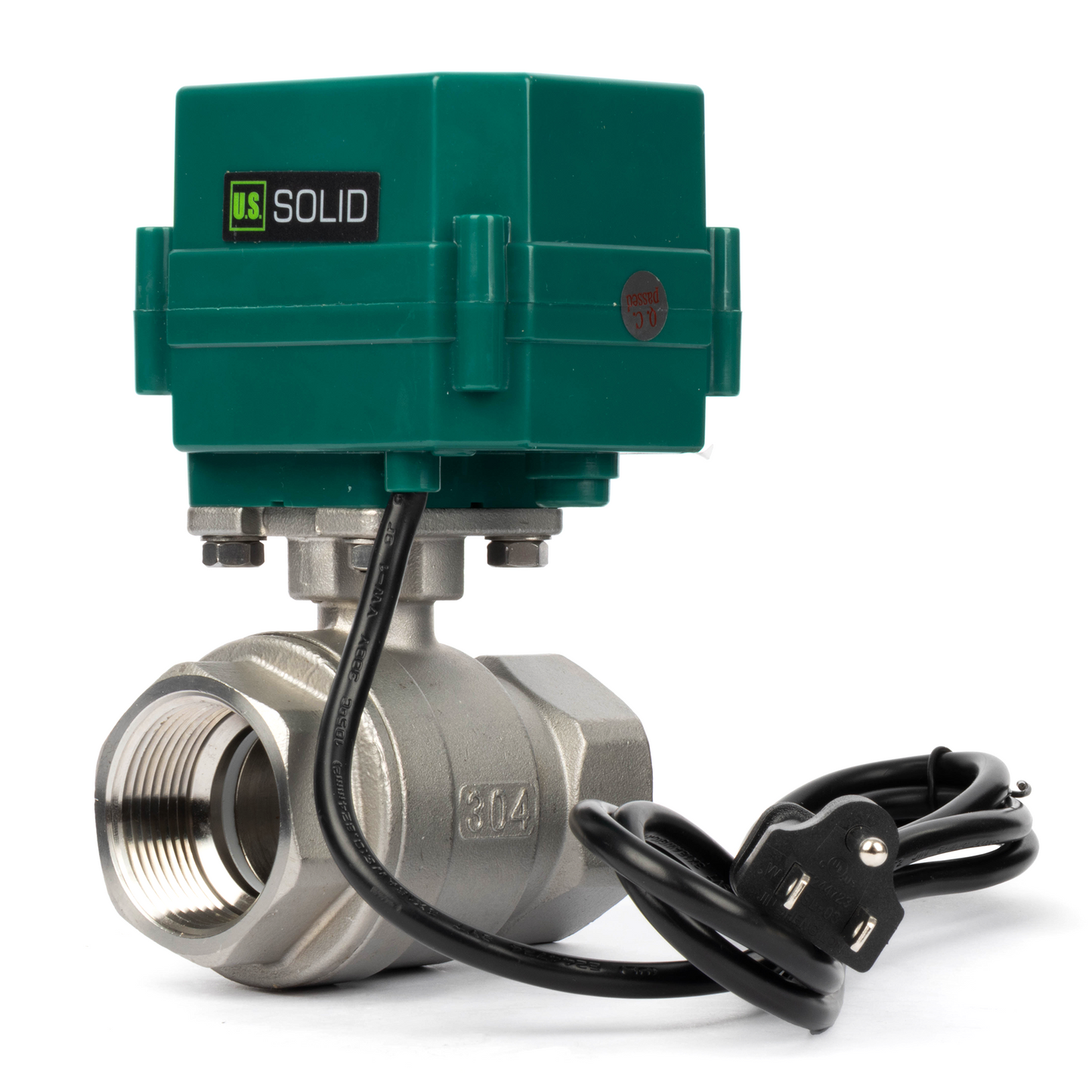 U.S. Solid 1-1/4"" Μηχανοκίνητη σφαιρική βαλβίδα, 110VAC, ανοξείδωτο ατσάλι, αυτόματη επιστροφή, κανονικά κλειστό, με βύσμα ΗΠΑ