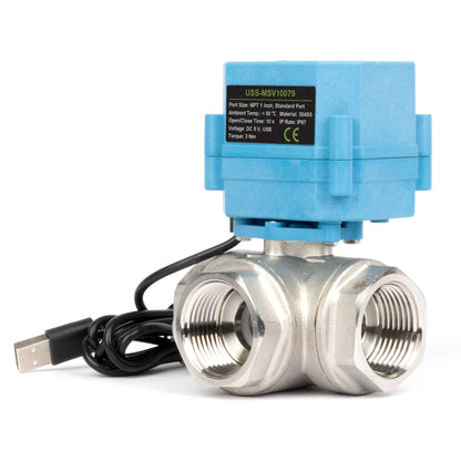 1" WiFi Älykäs moottoroitu palloventtiili, 3-tie 4-asentoinen ruostumaton teräs 304, USB-virtalähde, LED-tilanilmaisin, virtaussuunnan ikkuna, NSF-sertifioitu