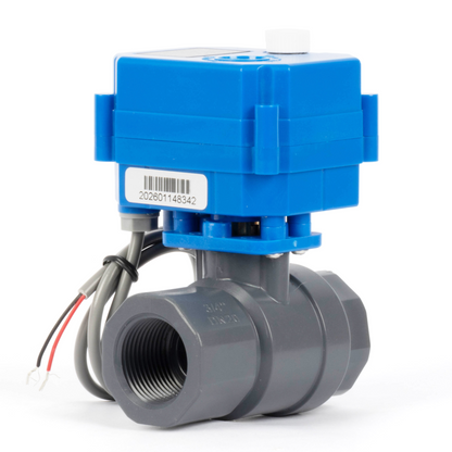 3/4" UPVC Motorized Ball Valve - 2 Wire Reverse Polarity with Manual Function, 9-36V DC