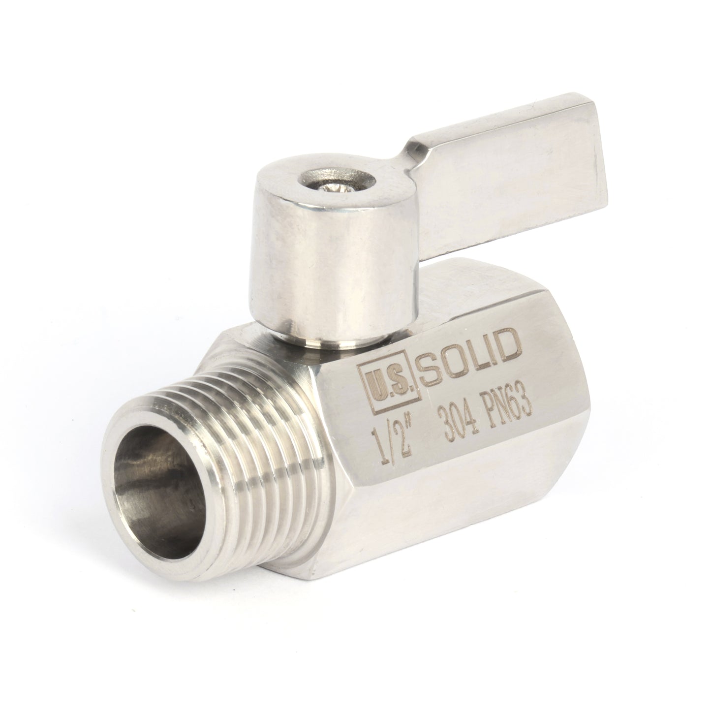U.S. Solid 2 stuks 1/2" mini-kogelkraan 304 roestvrij staal binnendraad × buitendraad NPT