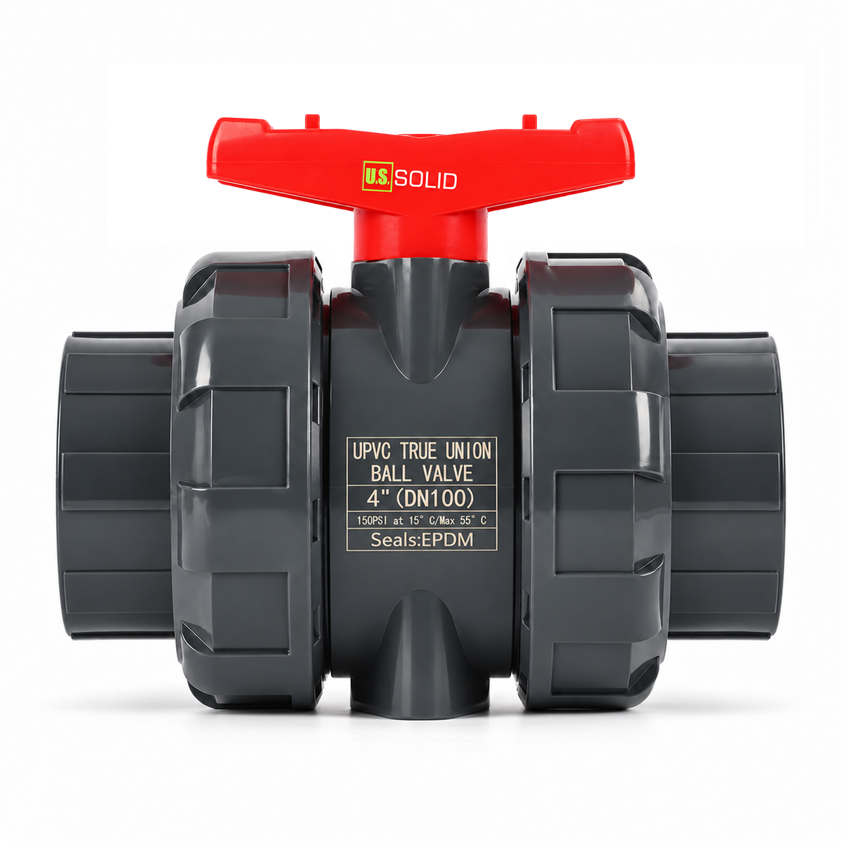 4" PVC True Union Ball Valve, Full Port, Slip Socket, Schedule 40 and 80 Compatible, 150 psi, PTFE Seat, EPDM O-Ring