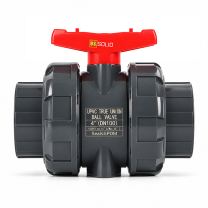 4" PVC True Union Ball Valve, Full Port, Slip Socket, Schedule 40 and 80 Compatible, 150 psi, PTFE Seat, EPDM O-Ring