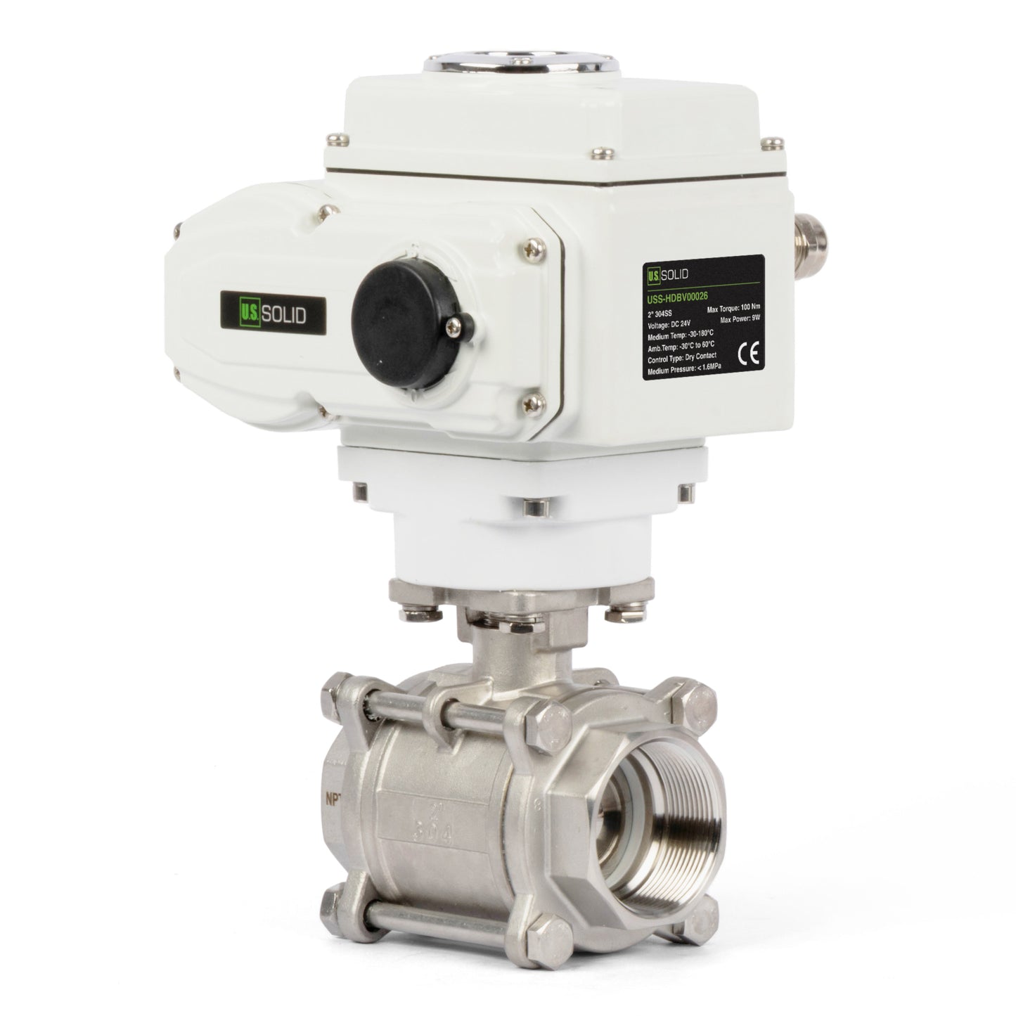 2" Electric Actuated Ball Valve, DC 24V Heavy Duty 3-Piece Industrial Ball Valve,304SS, ON/OFF Type, Dry Contact