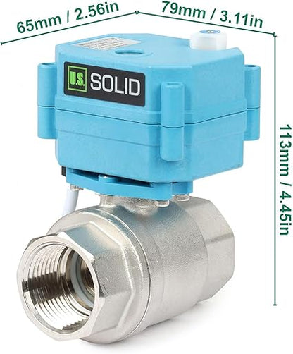 1" SS316 Motorized Ball Valve with Waterproof Cover, 110-230V AC, Full Port, IP67, 2 Wire Auto Return, Normally Closed