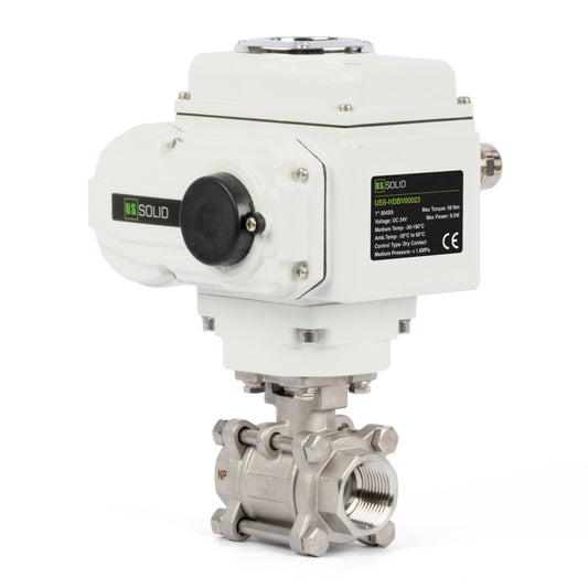 1" Electric Actuated Ball Valve, DC 24V Heavy Duty 3-Piece Industrial Ball Valve,304SS, ON/OFF Type, Dry Contact