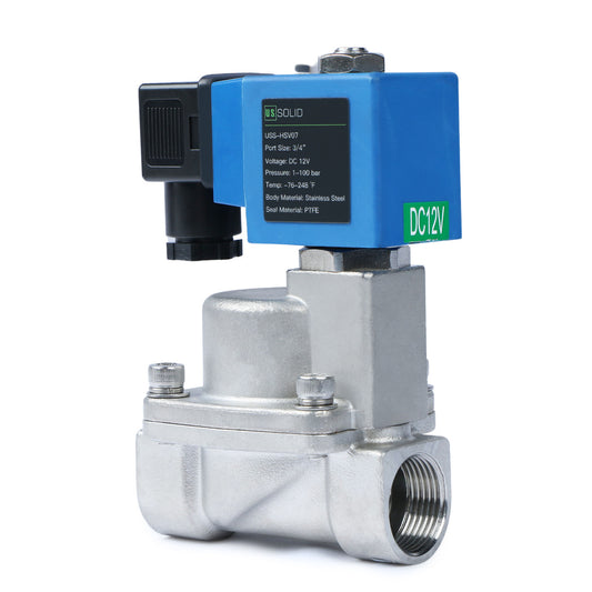 High Pressure Solenoid Valve - 3/4" Stainless Steel 100 bar, 12V DC High-Pressure High-Temperature Resistance Solenoid Valve, 248℉