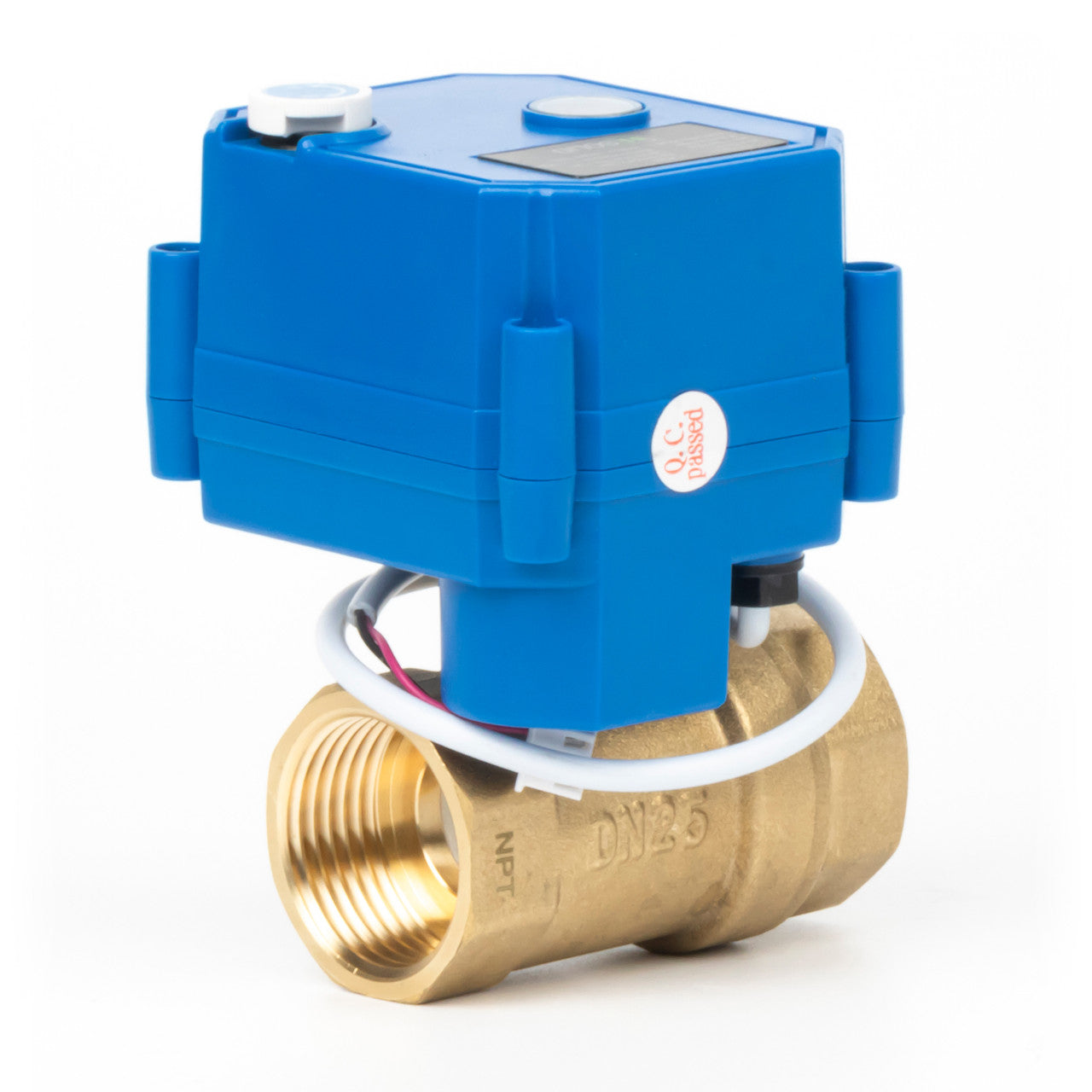 1" Motorized Ball Valve with Manual Function - 2 Wire Auto Return, Brass, 85-265V AC, Standard Port, Normally Closed