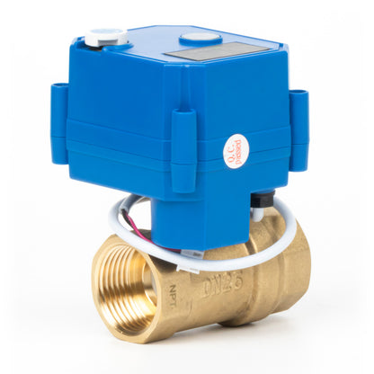 1" Motorized Ball Valve with Manual Function - 2 Wire Auto Return, Brass, 85-265V AC, Standard Port, Normally Closed