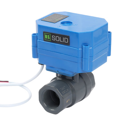 3/4" UPVC Motorized Ball Valve - 9-36V AC/DC Plastic Electrical Ball Valve with Standard Port, 2 Wire Auto Return, Normally Open