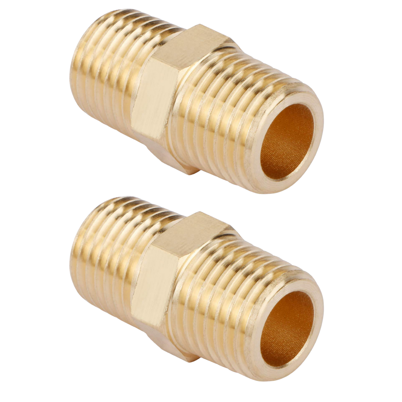 U.S. Solid Brass Hex Nipple - 1/4" x 1/4" NPT Male Pipe Fitting Adapter 2pcs