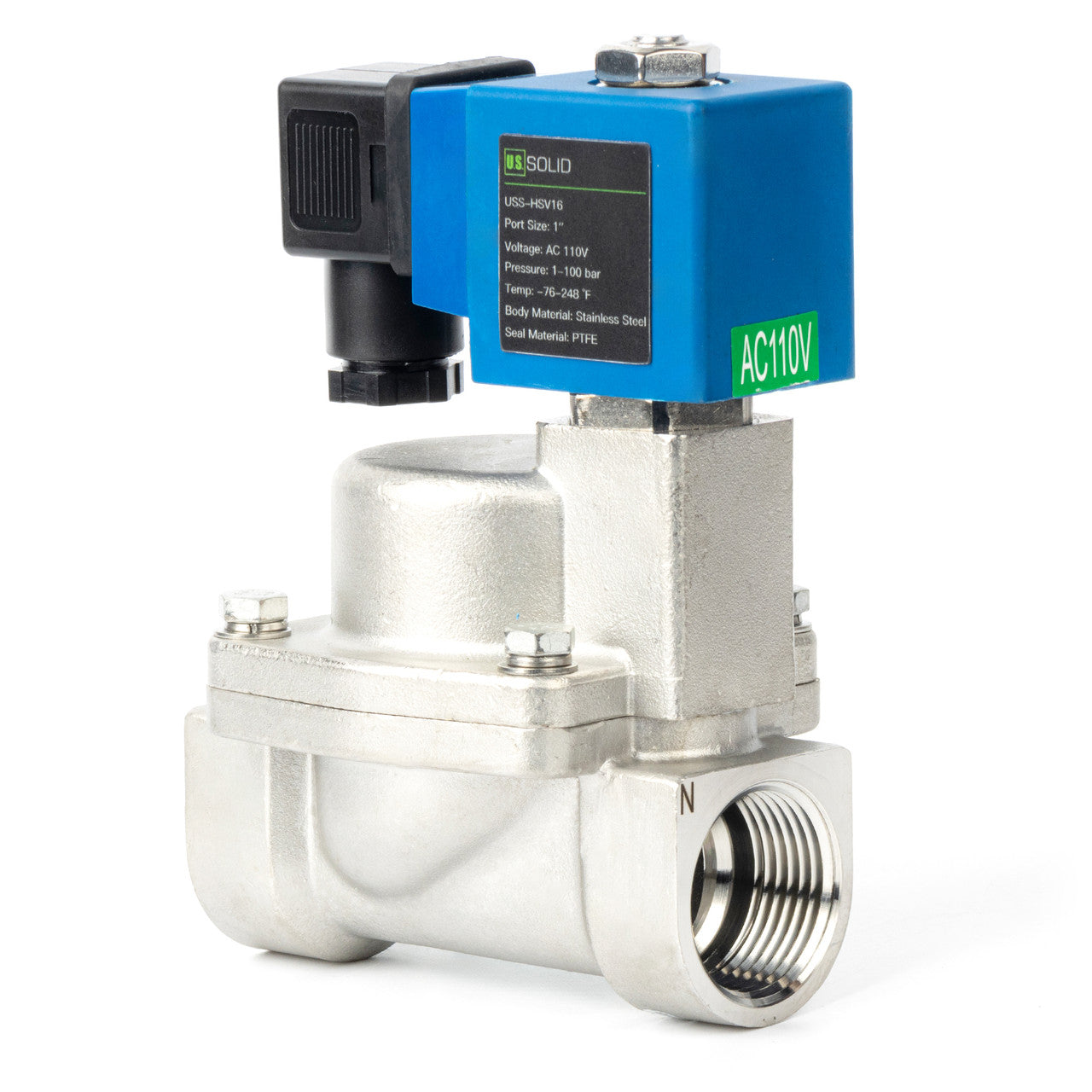 High Pressure Solenoid Valve - 1" Stainless Steel 100 bar, 110V AC High-Pressure High-Temperature Resistance Solenoid Valve, 248℉