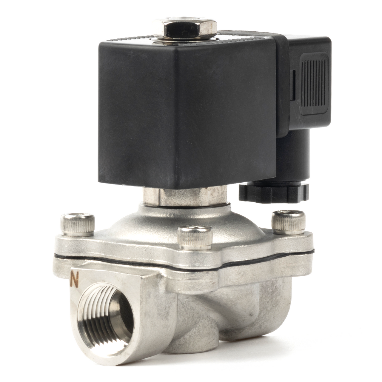 1/2" Stainless Steel Electric Solenoid Valve - 24V DC, Normally Closed, 145 PSI, VITON