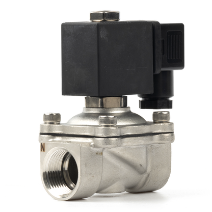 Válvula solenoide eléctrica de acero inoxidable de 1/2", 110 V CA, normalmente cerrada, 145 PSI, VITON