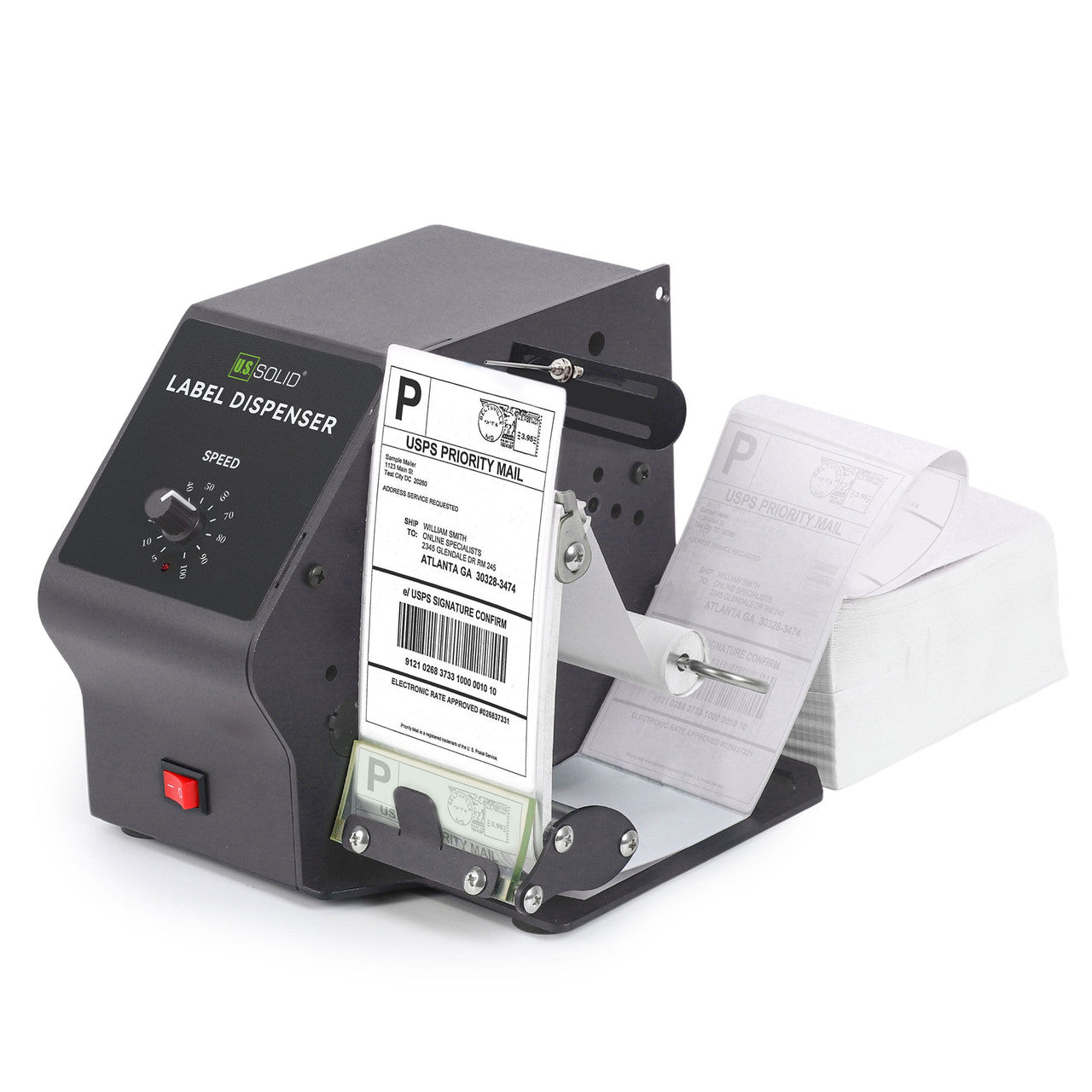 U.S. Solid Automatic Label Dispenser for Long Clear and Opaque Labels Rolls and Fan-fold Labels, Max. Width 4.7”, Roll Diameter 11”