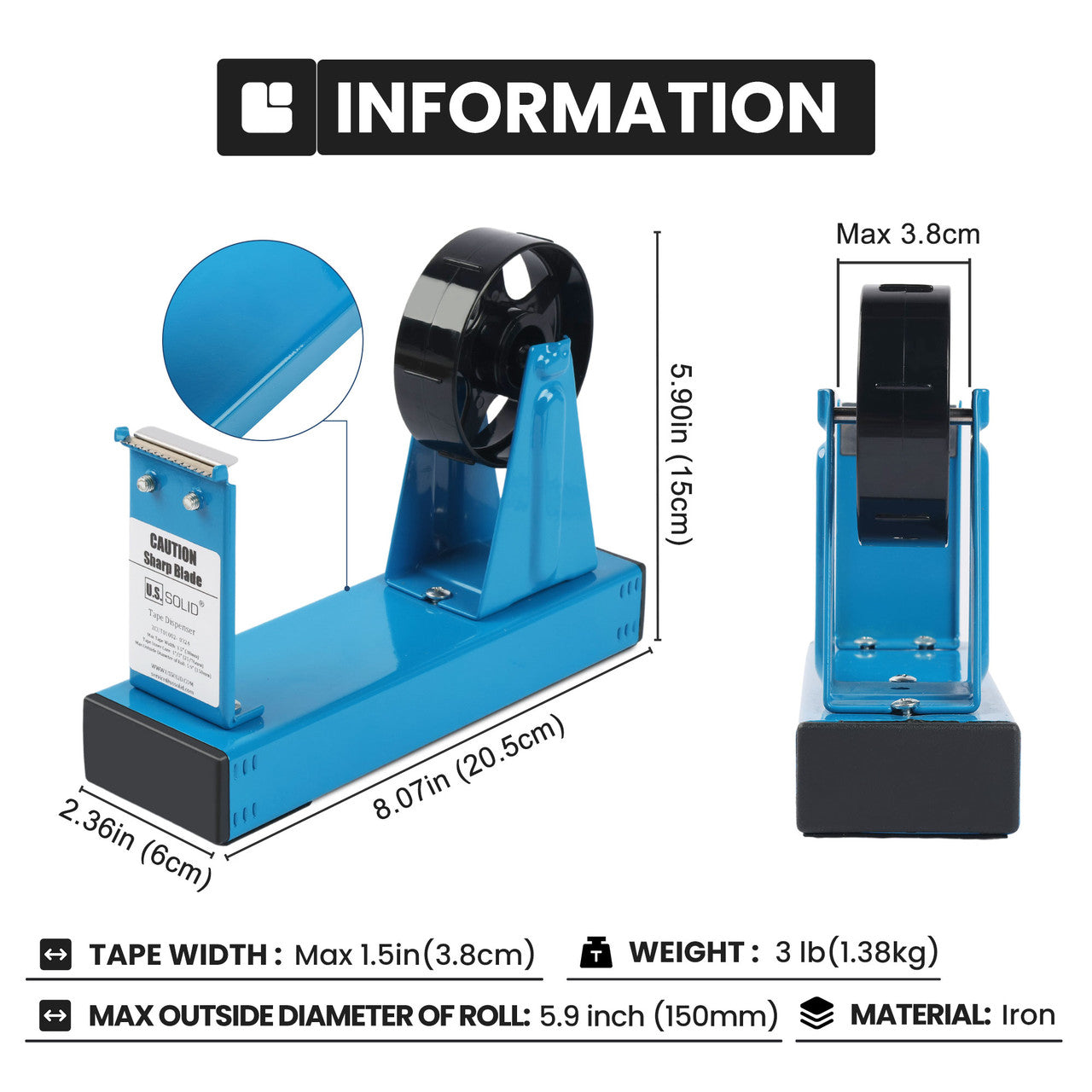 U.S. Solid Desktop Multi-Roll Tape Dispenser - 1.5" Wide