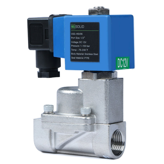 High Pressure Solenoid Valve - 1/2" Stainless Steel 100 bar, 12V DC High-Pressure High-Temperature Resistance Solenoid Valve, 248℉