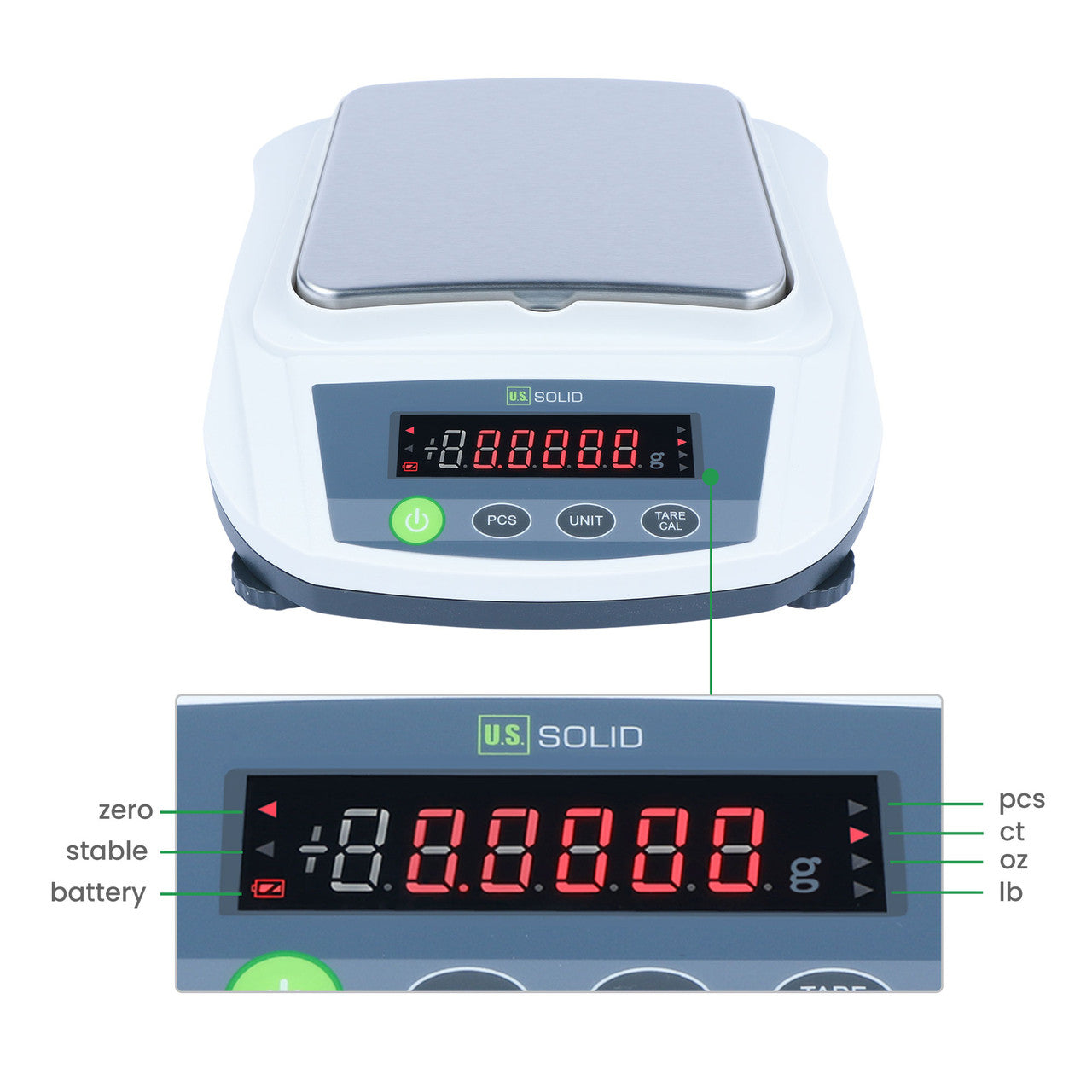 U.S. Solid 0.01 g Digital Lab Scale, 2 kg/4.4 lbs LED Display