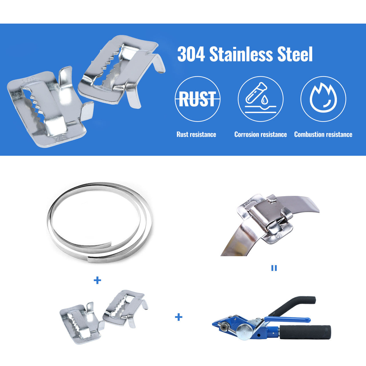 100pcs 304 Stainless Steel Ear-Lokt Buckle Metal Banding Clips 3/4" Width Seal Pipe Clamp by U.S. SOLID