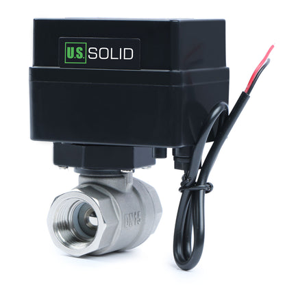 1/2" Motorized Ball Valve - Stainless Steel Electric Ball Valve with 3 Indicator Lights - 2 Wire Auto Return, Normally Closed, 9-36V AC/DC by U.S. Solid