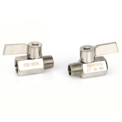 3/8" Mini Küresel Vana 304 Paslanmaz Çelik Dişi × Erkek Dişli 2 Adet