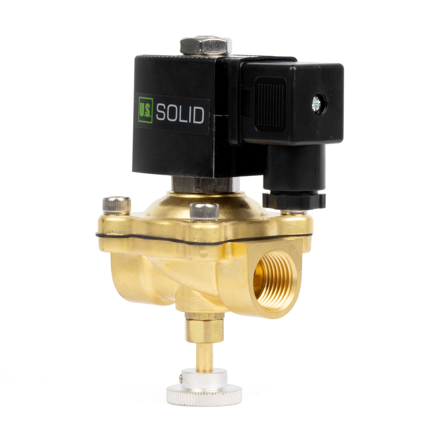 Válvula solenoide elétrica de latão de 3/4", acionamento manual, normalmente fechada, 24 V CA