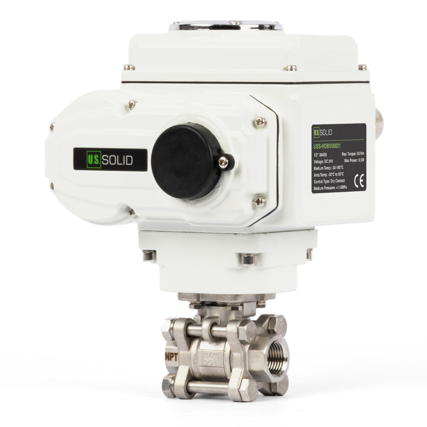 1/2" Electric Actuated Ball Valve, DC 24V Heavy Duty 3-Piece Industrial Ball Valve,304SS, ON/OFF Type, Dry Contact