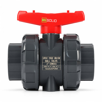 2" PVC True Union-kugleventil, fuld port, glidemuffe, kompatibel med Schedule 40 og 80, 150 psi, PTFE-sæde, EPDM O-ring