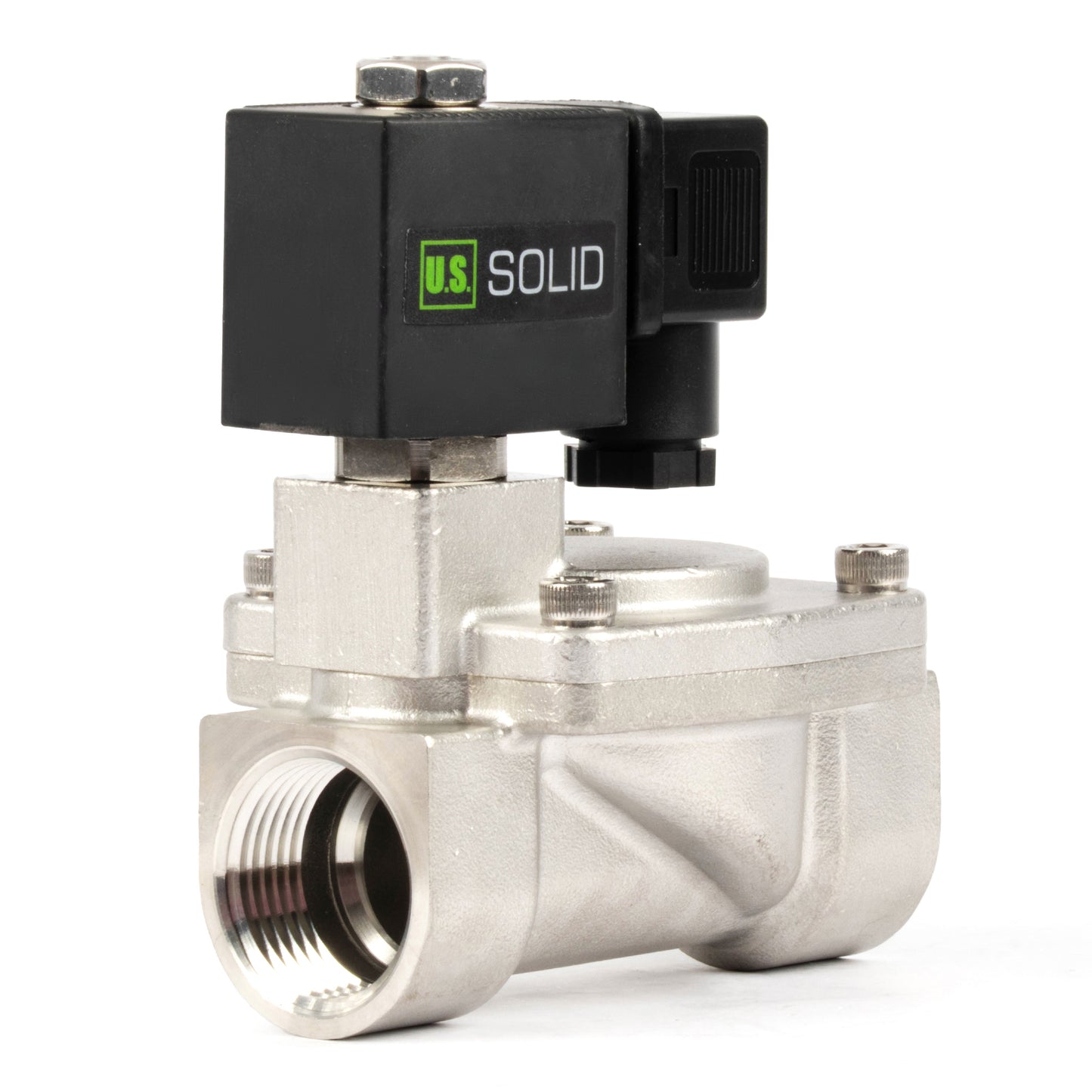 Válvula solenoide de 1" em aço inoxidável - 110V/220V AC, normalmente fechada, 4,4-232 PSI, com vedação em VITON.