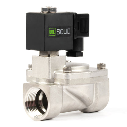 Válvula solenoide de 1" em aço inoxidável - 110V/220V AC, normalmente fechada, 4,4-232 PSI, com vedação em VITON.