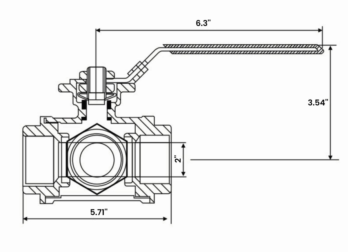 2英寸三通球阀 - 304不锈钢手动球阀，T型安装底座