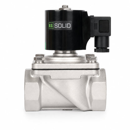 Électrovanne 1-1/2" - Acier inoxydable 12 V CC normalement fermée avec joint Viton, type boîte de jonction