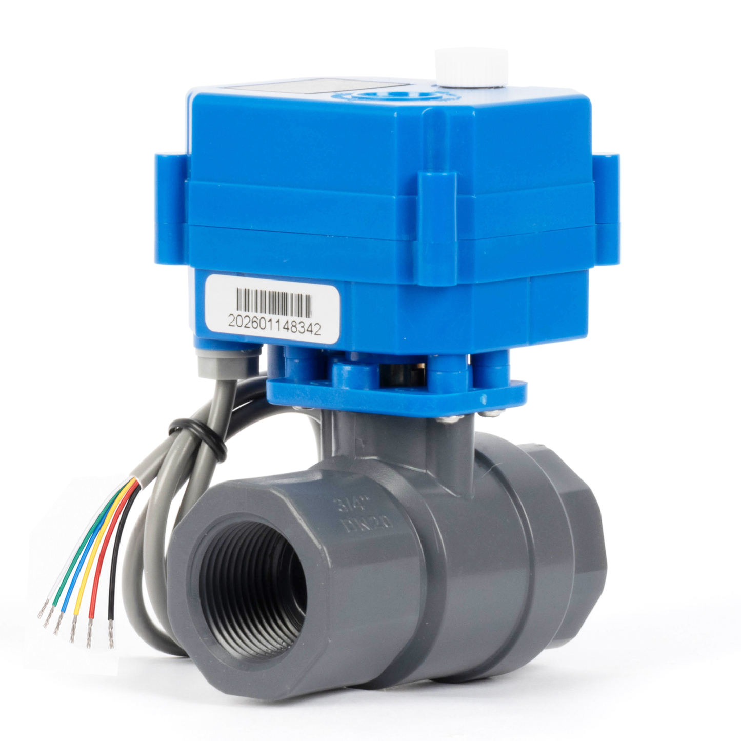3/4" UPVC Motorized Ball Valve - 6-Wire (3 Wire Dual Control with Signal Feedback), with Manual Function, 9-36V DC