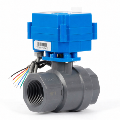 1" UPVC Motorized Ball Valve - 6-Wire (3 Wire Single Control with Signal Feedback), with Manual Function, 9-36V DC