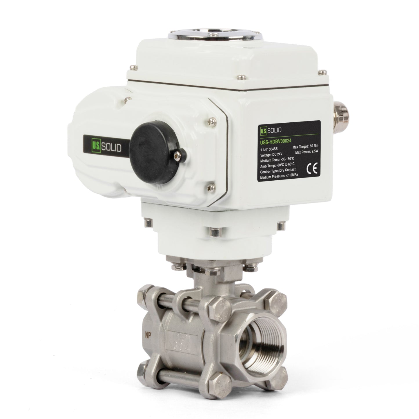 1 1/4" Electric Actuated Ball Valve, DC 24V Heavy Duty 3-Piece Industrial Ball Valve,304SS, ON/OFF Type, Dry Contact