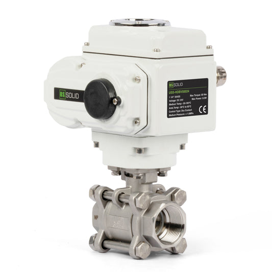 1 1/4" Electric Actuated Ball Valve, DC 24V Heavy Duty 3-Piece Industrial Ball Valve,304SS, ON/OFF Type, Dry Contact